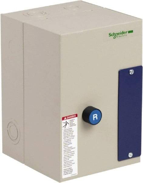 Schneider Electric - 3 Pole, 12 Amp, 120 Coil VAC, Nonreversible Enclosed IEC Motor Starter - 1 Phase Hp: 0.5 at 120 VAC, 2 at 240 VAC, 3 Phase Hp: 10 at 575 VAC, 3 at 208 VAC, 3 at 230 VAC, 7.5 at 460 VAC - Exact Industrial Supply
