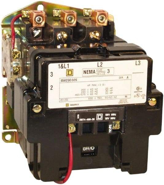 Square D - 3 Pole, 440 Coil VAC at 50 Hz and 480 Coil VAC at 60 Hz, 90 Amp NEMA Contactor - Open Enclosure, 50 Hz at 440 VAC and 60 Hz at 480 VAC - Exact Industrial Supply