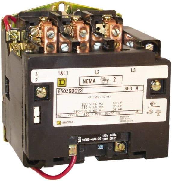 Square D - 3 Pole, 208 Coil VAC at 60 Hz, 45 Amp NEMA Contactor - Open Enclosure, 60 Hz at 208 VAC - Exact Industrial Supply