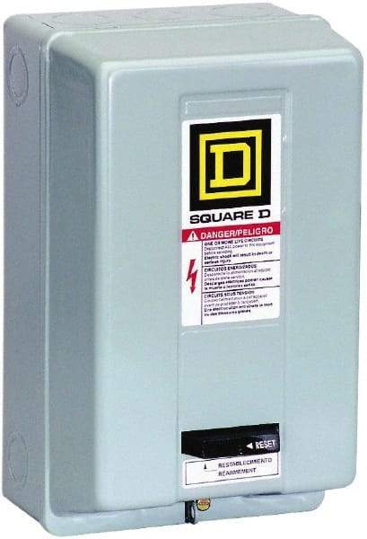 Square D - 208 Coil VAC at 60 Hz, 27 Amp, NEMA Size 1, Nonreversible Enclosed Enclosure NEMA Motor Starter - 1 Phase hp: 2 at 115 VAC, 3 at 230 VAC, 1 Enclosure Rating - Exact Industrial Supply