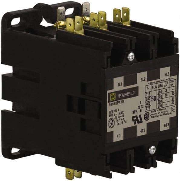 Square D - 3 Pole, 50 Amp Inductive Load, Definite Purpose Contactor - 65 Amp Resistive Rating - Exact Industrial Supply