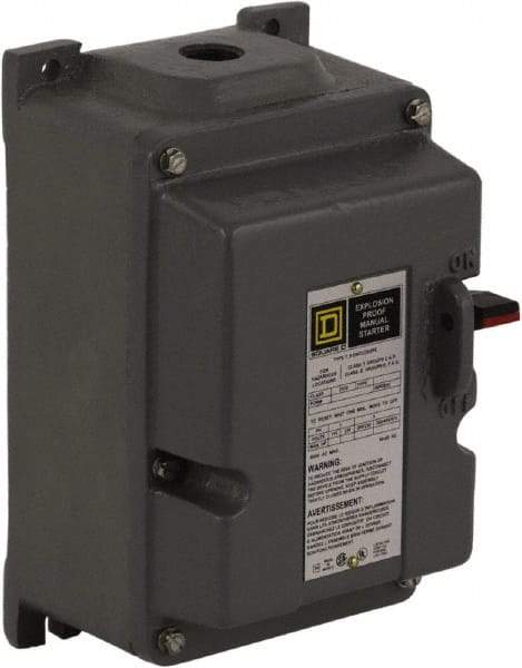 Square D - 3 Poles, 18 Amp, M-0 NEMA, Enclosed Pushbutton Manual Motor Starter - 3 hp at 200 to 230 VAC & 5 hp at 380 to 575 VAC, CSA, NEMA 7/9 & UL Listed - Exact Industrial Supply