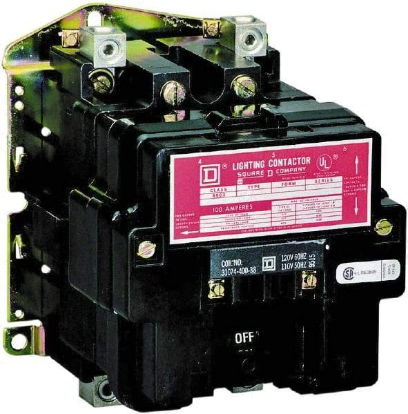 Square D - No Enclosure, 2 Pole, Electrically Held Lighting Contactor - 100 A (Tungsten), 440 VAC at 50 Hz, 480 VAC at 60 Hz - Exact Industrial Supply