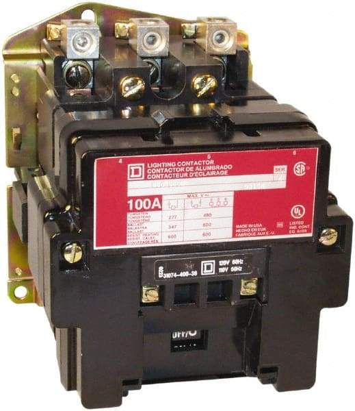 Square D - No Enclosure, 3 Pole, Electrically Held Lighting Contactor - 200 A (Tungsten), 110 VAC at 50 Hz, 120 VAC at 60 Hz - Exact Industrial Supply