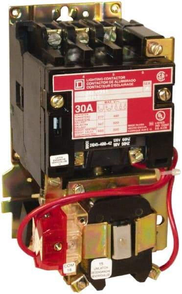 Square D - No Enclosure, 3 Pole, Mechanically Held Lighting Contactor - 30 A (Tungsten), 277 VAC at 60 Hz - Exact Industrial Supply