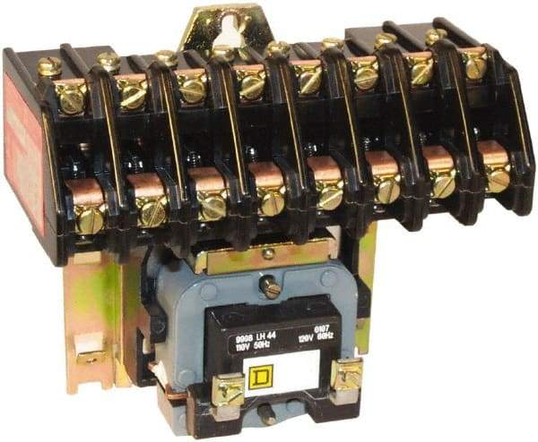 Square D - No Enclosure, 10 Pole, Mechanically Held Lighting Contactor - 20 A (Tungsten), 30 A (Fluorescent), 110 VAC at 50 Hz, 120 VAC at 60 Hz, 10NO Contact Configuration - Exact Industrial Supply