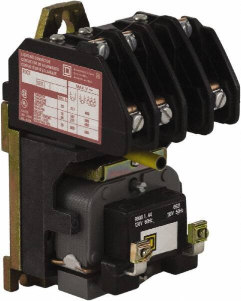 Square D - No Enclosure, 3 Pole, Electrically Held Lighting Contactor - 20 A (Tungsten), 30 A (Fluorescent), 440 VAC at 50 Hz, 480 VAC at 60 Hz, 3NO Contact Configuration - Exact Industrial Supply