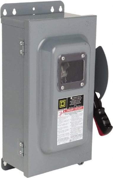 Square D - 60 Amp, 600 VAC, 600 VDC, 3 Pole Fused Safety Switch - NEMA 12 & 3R, 20 hp at 480 VDC (Single Phase), 50 hp at 600 VAC, 30 hp at 600 VDC (Triple Phase) - Exact Industrial Supply