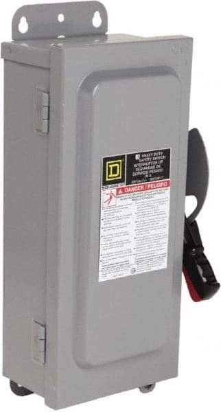 Square D - 30 Amp, 600 VAC/VDC, 3 Pole Fused Safety Switch - NEMA 12 & 3R, 7.5 hp at 480 VAC, 5 hp at 250 VDC (Single Phase), 20 hp at 600 VAC, 10 hp at 600 VDC (Triple Phase) - Exact Industrial Supply