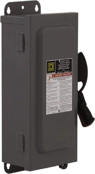 Square D - 60 Amp, 240 VAC, 250 VDC, 3 Pole Fused Safety Switch - NEMA 12, 10 hp at 240 VAC, 10 hp at 250 VDC (Single Phase), 15 hp at 240 VAC, 10 hp at 250 VDC (Triple Phase), 3PST Contact Form - Exact Industrial Supply