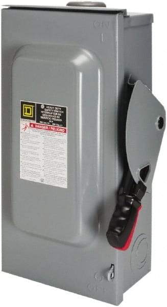 Square D - 30 Amp, 600 VAC/VDC, 3 Pole Fused Safety Switch - NEMA 3R, 7.5 hp at 480 VAC, 5 hp at 250 VDC (Single Phase), 20 hp at 600 VAC, 10 hp at 600 VDC (Triple Phase), 3PST Contact Form - Exact Industrial Supply
