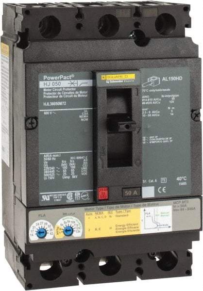 Square D - 50 Amp, 600 V, 3 Pole, Panel Mount Circuit Breaker - Electronic Trip, Multiple Breaking Capacity Ratings - Exact Industrial Supply