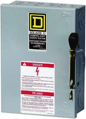 Square D - 30 Amp, 240 V, 2 Pole Fused Safety Switch - NEMA 1, 3 hp at 240 VAC (Single Phase), 7.5 hp at 240 VAC (Triple Phase), DPST Contact Form - Exact Industrial Supply