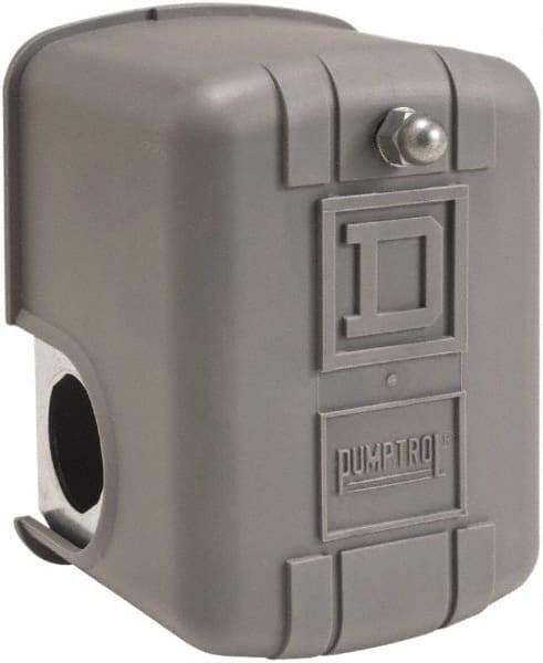 Square D - 1 NEMA Rated, DPST, 150 psi, Air Compressor, Electromechanical Pressure and Level Switch - Adjustable Pressure, 115 VAC, 1/4 Inch Connector, Screw Terminal, For Use with Power Circuits - Exact Industrial Supply