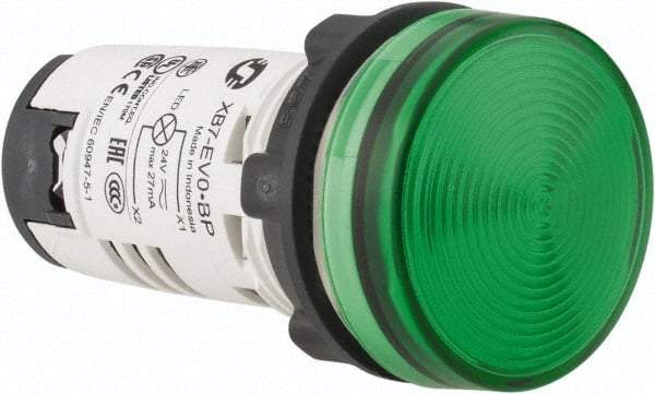 Schneider Electric - 24 V Green Lens LED Pilot Light - Round Lens, Screw Clamp Connector, 29mm Wide - Exact Industrial Supply