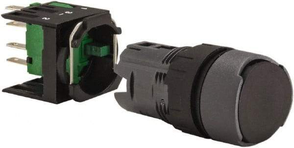 Schneider Electric - 16mm Mount Hole, Flush, Pushbutton Switch with Contact Block - Round, Black Pushbutton, Momentary (MO) - Exact Industrial Supply