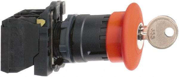 Schneider Electric - 22mm Mount Hole, Extended Mushroom Head, Pushbutton Switch with Contact Block - Round, Red Pushbutton, Maintained (MA), Momentary (MO) - Exact Industrial Supply