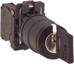 Schneider Electric - 22mm Mount Hole, 3 Position, Key Operated, Selector Switch with Contact Blocks - Maintained (MA), 2NO, Shock, Vibration and Water Resistant - Exact Industrial Supply