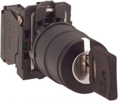 Schneider Electric - 22mm Mount Hole, 2 Position, Key Operated, Selector Switch with Contact Blocks - Maintained (MA), Shock, Vibration and Water Resistant - Exact Industrial Supply
