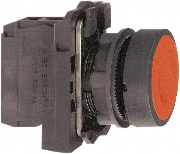 Schneider Electric - 22mm Mount Hole, Flush, Pushbutton Switch with Contact Block - Round, Red Pushbutton, Momentary (MO) - Exact Industrial Supply