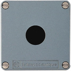 Schneider Electric - 1 Hole, 22mm Hole Diameter, Zinc Alloy Pushbutton Switch Enclosure - 80mm High x 80mm Wide x 74-1/2mm Deep - Exact Industrial Supply