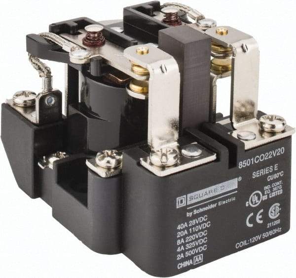 Square D - 10 VA Power Rating, Electromechanical Screw Clamp General Purpose Relay - 10 Amp at 110 V & 4 Amp at 220 V, DPDT, 120 VAC at 50/60 Hz, 63.6mm Wide x 58.8mm High x 79.4mm Deep - Exact Industrial Supply