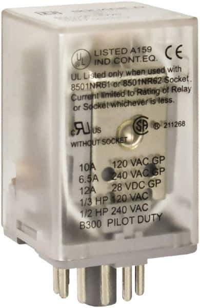 Square D - 1/2 hp at 240 Volt & 1/3 hp at 120 Volt, Octal Electromechanical Plug-in General Purpose Relay - 6.6 Amp at 240 VAC, 3PDT, 24 VAC at 50/60 Hz - Exact Industrial Supply