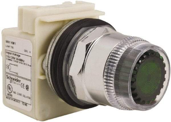 Schneider Electric - 30mm Mount Hole, Extended Straight, Pushbutton Switch Only - Round, Green Pushbutton, Momentary (MO), Weatherproof, Dust and Oil Resistant - Exact Industrial Supply