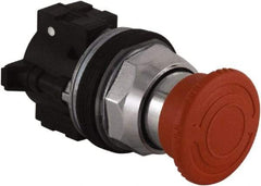 Schneider Electric - Extended Mushroom Head Pushbutton Switch Emergency Stop - Red, Round Button - Exact Industrial Supply