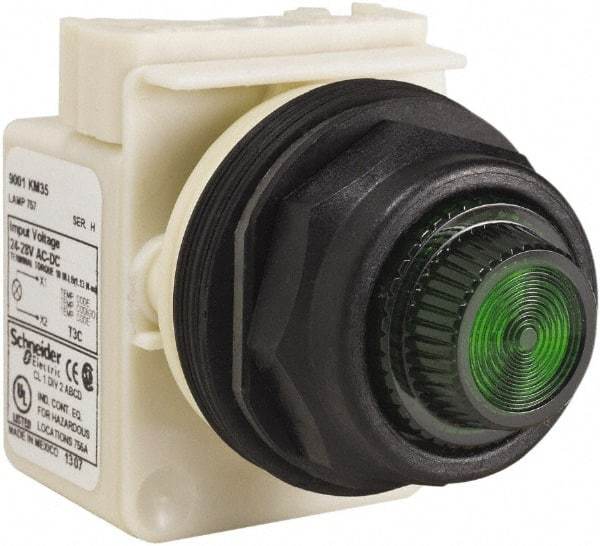 Schneider Electric - 24 V, 28 V Green Lens Indicating Light - Round Lens, Screw Clamp Connector, Corrosion Resistant, Dust Resistant, Oil Resistant - Exact Industrial Supply