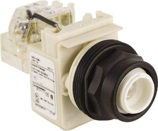 Schneider Electric - 110 VAC at 50/60 Hz via Transformer, 120 VAC at 50/60 Hz via Transformer Press-to-Test Indicating Light - Round Lens, Screw Clamp Connector, Corrosion Resistant, Dust Resistant, Oil Resistant - Exact Industrial Supply