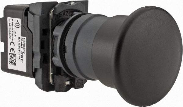 Schneider Electric - Extended Mushroom Head Pushbutton Switch Transmitter - Black, Round Button, Nonilluminated - Exact Industrial Supply