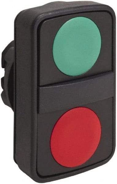 Schneider Electric - 22mm Mount Hole, Extended Straight, Flush, Pushbutton Switch Only - Rectangle, Green and Red Pushbutton, Nonilluminated, Momentary (MO), On-Off, Shock and Vibration Resistant - Exact Industrial Supply