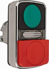 Schneider Electric - 22mm Mount Hole, Extended Straight, Flush, Pushbutton Switch Only - Rectangle, Green and Red Pushbutton, Illuminated, Momentary (MO), On-Off, Shock and Vibration Resistant - Exact Industrial Supply