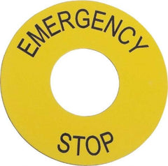 Schneider Electric - Round, PVC Legend Plate - Emergency Stop - Yellow Background, 60mm Hole Diameter - Exact Industrial Supply