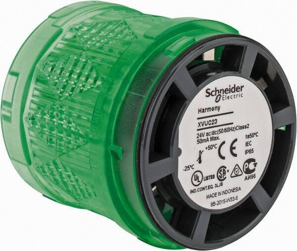 Schneider Electric - LED Lamp, Green, Steady, Stackable Tower Light Module - 24 VAC/VDC, 40 Milliamp, IP65 Ingress Rating, Base Mount - Exact Industrial Supply
