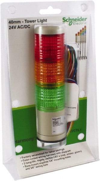 Schneider Electric - LED Lamp, Green, Red and Amber, Steady, Preassembled Stackable Tower Light Module Unit - 24 VAC/VDC, 75 Milliamp, Base Mount - Exact Industrial Supply