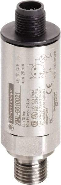 Square D - 1/4-18 NPT (Male) Connector, 24 VDC, 145 psi Sensor, Shock and Vibration Resistant, Analog, Control Circuit Pressure Sensor - 2.7 Inch Long x 0.9 Inch Wide, IP66, IP67, For Use with Air, Corrosive Fluid, Fresh Water, Hydraulic Oil - Exact Industrial Supply