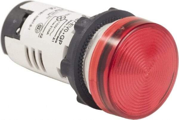 Schneider Electric - 120 VAC Red Lens LED Pilot Light - Round Lens, Screw Clamp Connector, 29mm Wide, Shock Resistant, Vibration Resistant - Exact Industrial Supply