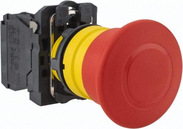 Schneider Electric - 22mm Mount Hole, Extended Mushroom Head, Pushbutton Switch Only - Round, Red Pushbutton, Nonilluminated, Trigger Action, Off, Shock and Vibration Resistant - Exact Industrial Supply