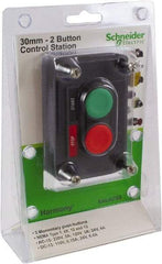 Schneider Electric - 2 Operator, Flush Pushbutton Control Station - Marche-Arret (Legend), Momentary Switch, NO/NC Contact, NEMA 1, 12, 13, 3, 3R, 4 - Exact Industrial Supply