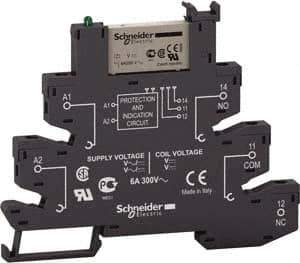Schneider Electric - 1,500 VA Power Rating, Electromechanical Spring General Purpose Relay - 6 Amp at 24 V, SPDT, 24 VAC/VDC, 6.2mm Wide x 78.7mm High x 103mm Deep - Exact Industrial Supply
