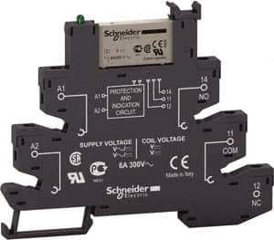 Schneider Electric - 1,500 VA Power Rating, Electromechanical Screw General Purpose Relay - 6 Amp at 24 V, SPDT, 24 VAC/VDC, 6.2mm Wide x 78.7mm High x 96mm Deep - Exact Industrial Supply