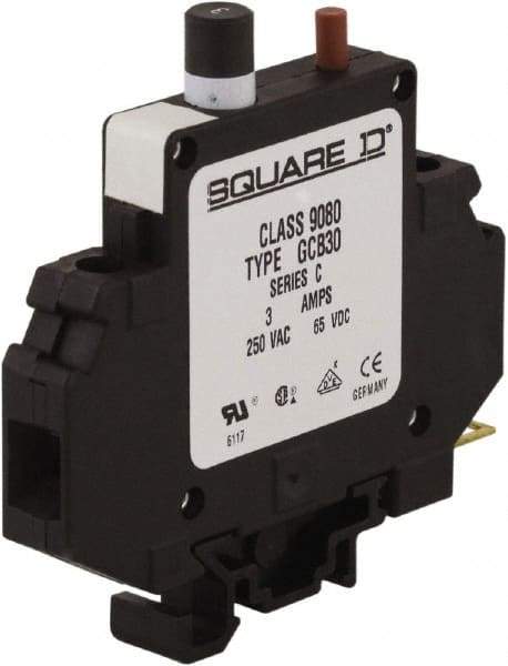 Square D - 3 Amp, 250 VAC, 65 VDC, 1 Pole, DIN Rail Mount Circuit Protector - Thermal Magnetic Trip, 16-10 AWG, 64mm Deep x 80mm High x - Exact Industrial Supply