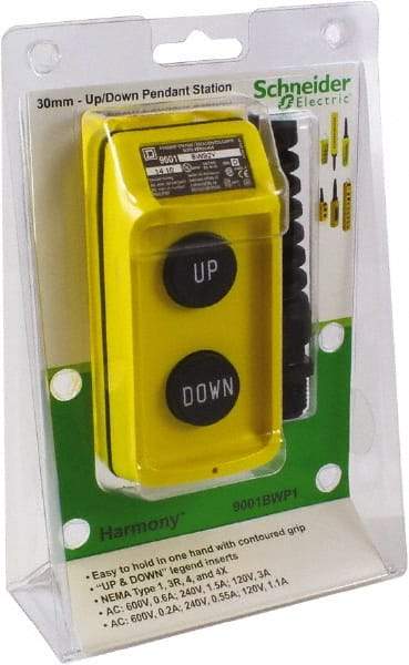 Schneider Electric - 2 Operator, Pushbutton Pendant Control Station - Up-Down (Legend) - Exact Industrial Supply