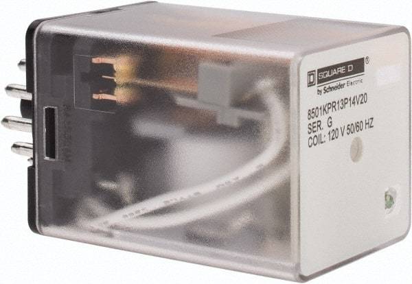 Square D - 11 Pins, 1 hp at 277 Volt & 1/3 hp at 120 Volt, 3 VA Power Rating, Octal Electromechanical Plug-in General Purpose Relay - 10 Amp at 250 VAC, 3PDT, 120 VAC at 50/60 Hz, 34.9mm Wide x 50.3mm High x 35.4mm Deep - Exact Industrial Supply