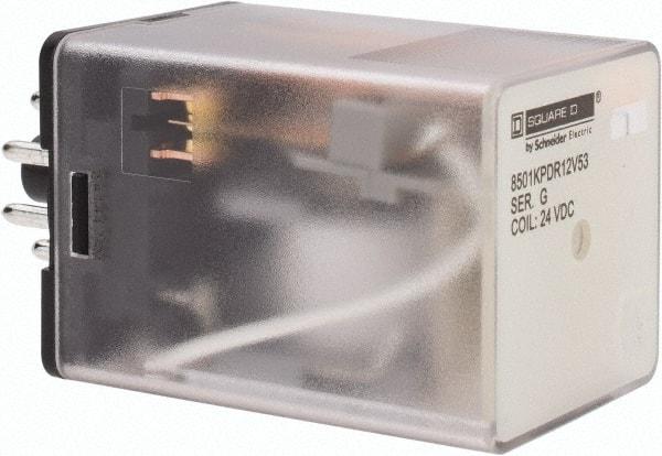 Square D - 8 Pins, 1 hp at 277 Volt & 1/3 hp at 120 Volt, 3 VA Power Rating, Octal Electromechanical Plug-in General Purpose Relay - 10 Amp at 250 VAC, DPDT, 24 VDC, 34.9mm Wide x 50.3mm High x 35.4mm Deep - Exact Industrial Supply