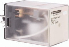 Square D - 8 Pins, 1 hp at 277 Volt & 1/3 hp at 120 Volt, 3 VA Power Rating, Octal Electromechanical Plug-in General Purpose Relay - 10 Amp at 250 VAC, DPDT, 12 VDC, 34.9mm Wide x 50.3mm High x 35.4mm Deep - Exact Industrial Supply