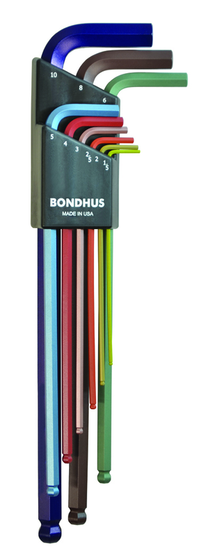 9 Piece - 1.5 - 10mm Extra Long Arm - ColorGuard Ball End L-Wrench Set - Exact Industrial Supply