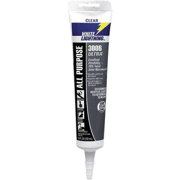 White Lightning - 5.5 oz Tube Clear Acrylic & Latex Sealant - -30 to 180°F Operating Temp, 45 min Tack Free Dry Time, 5 to 7 Days Full Cure Time - Exact Industrial Supply